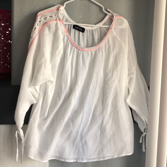 FAB’RIK White Gauzy Boho Top with Orange Accents - Picture 3 of 6